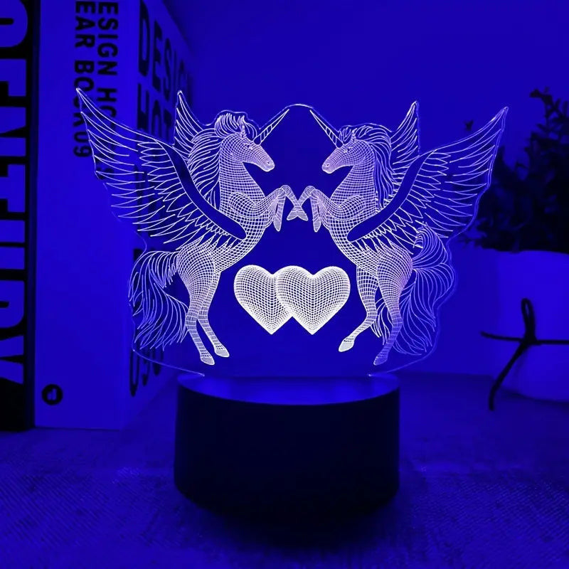 Unicorn Hearts 3D Acrylic USB Led Night