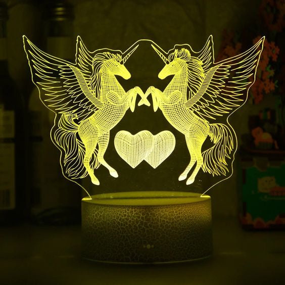 Unicorn Hearts 3D Acrylic USB Led Night