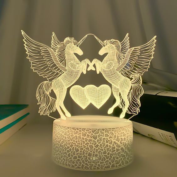 Unicorn Hearts 3D Acrylic USB Led Night