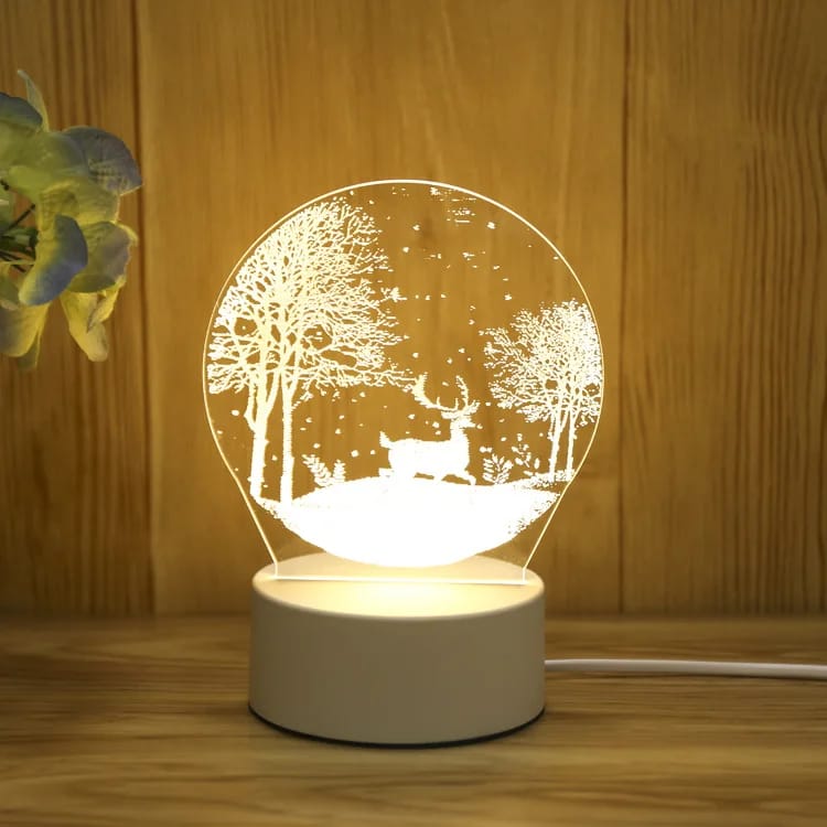 Reindeer In Snow 3D Acrylic USB Led Night