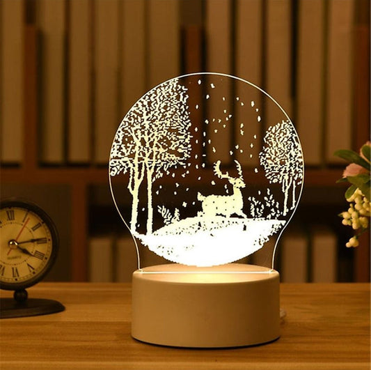 Reindeer In Snow 3D Acrylic USB Led Night