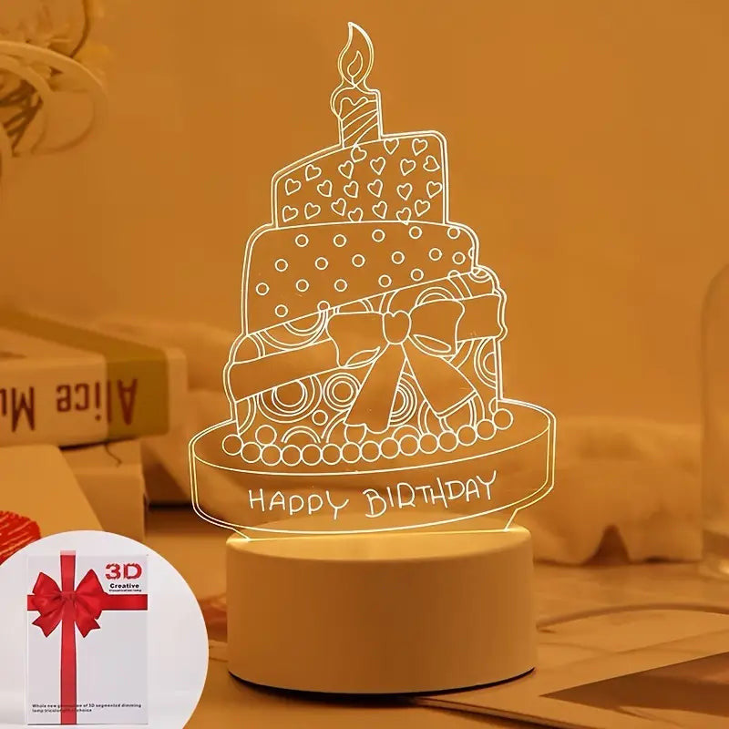 Birthday Cake 3D Acrylic USB Led Night Light