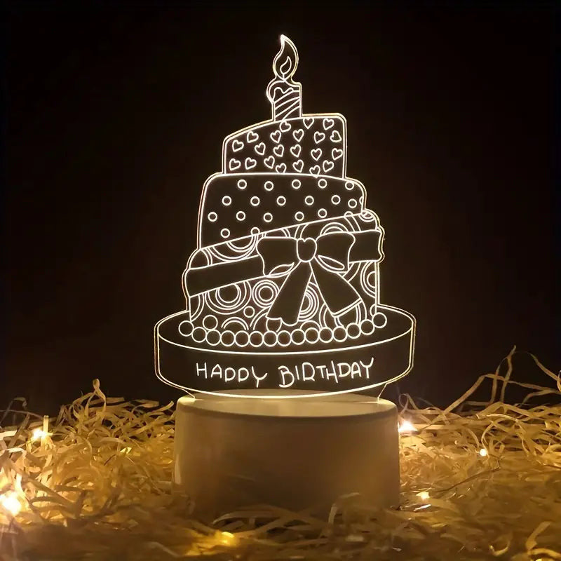 Birthday Cake 3D Acrylic USB Led Night Light