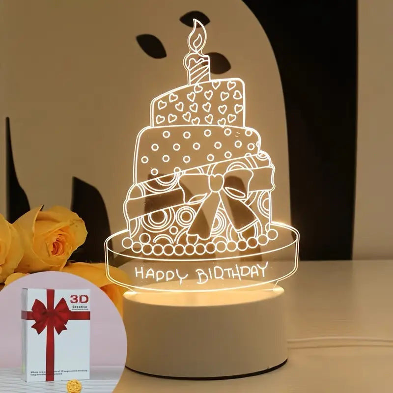 Birthday Cake 3D Acrylic USB Led Night Light