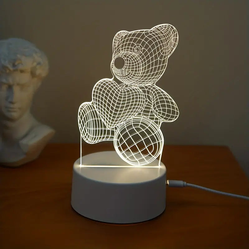 Teddy Bear Heart 3D Acrylic USB Led Night