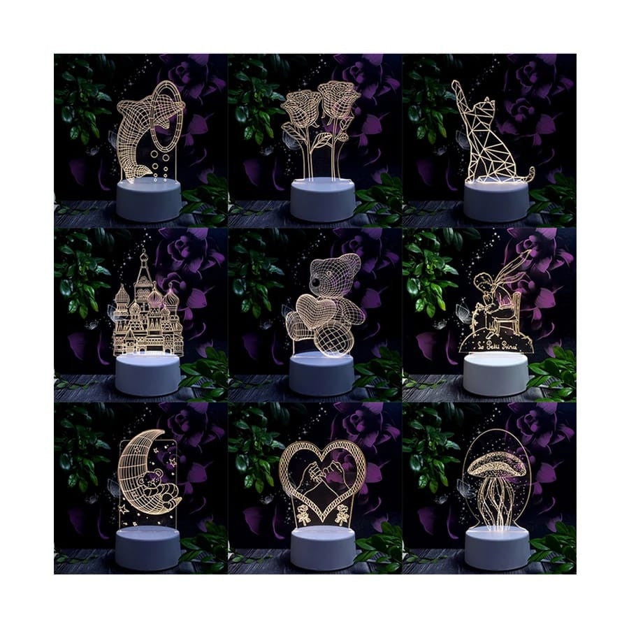 Teddy Bear Heart 3D Acrylic USB Led Night