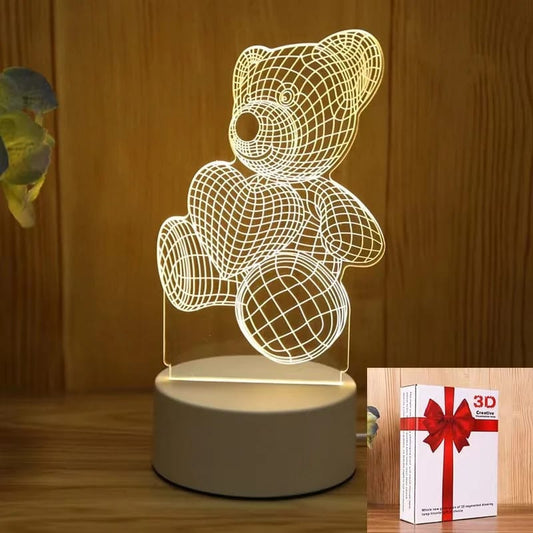 Teddy Bear Heart 3D Acrylic USB Led Night