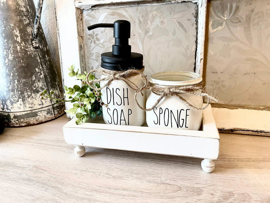 Farmhouse Riser Sink Tray with Sponge Holder Jar