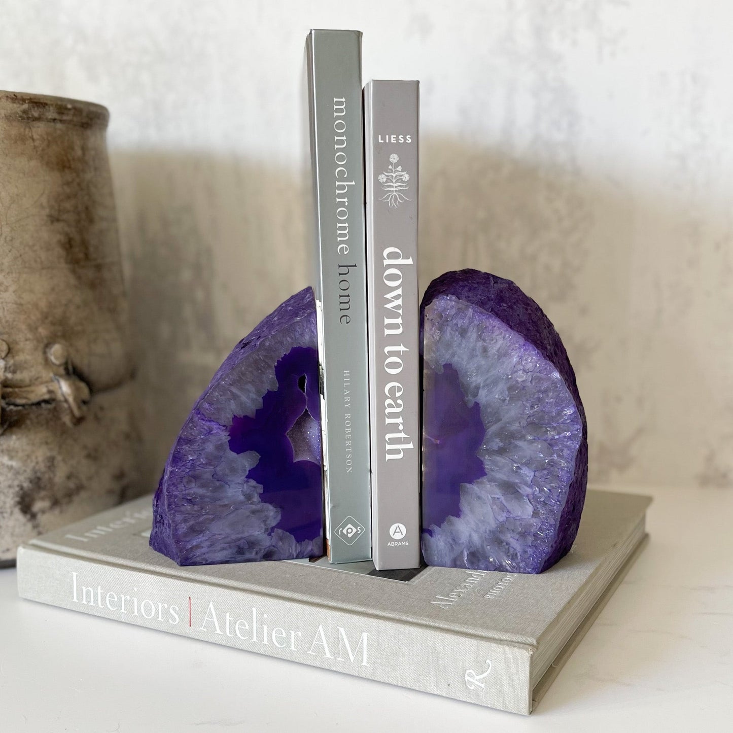 Purple Agate Druzy Bookends