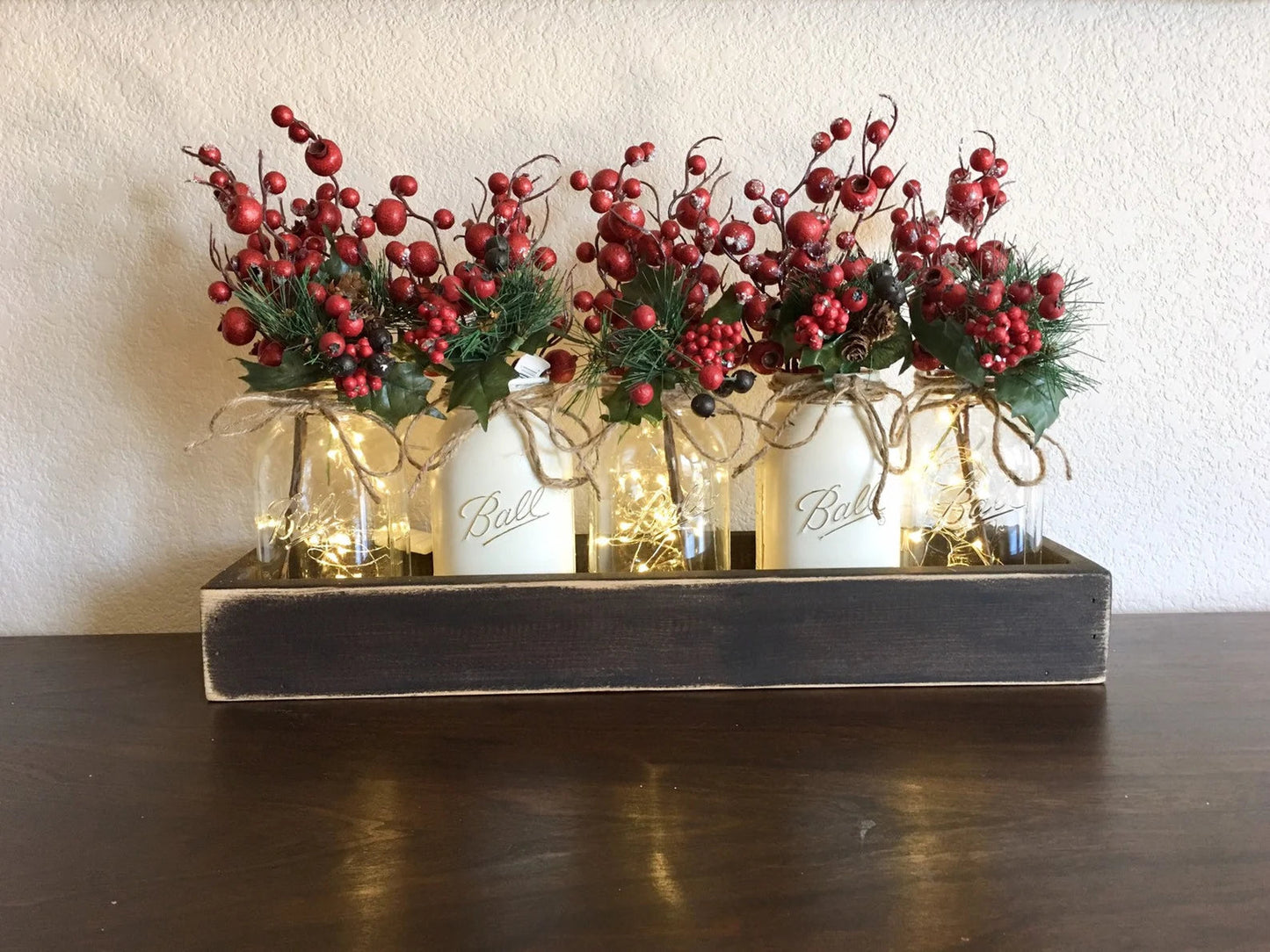 Rustic Christmas Dining Room Table Centerpiece