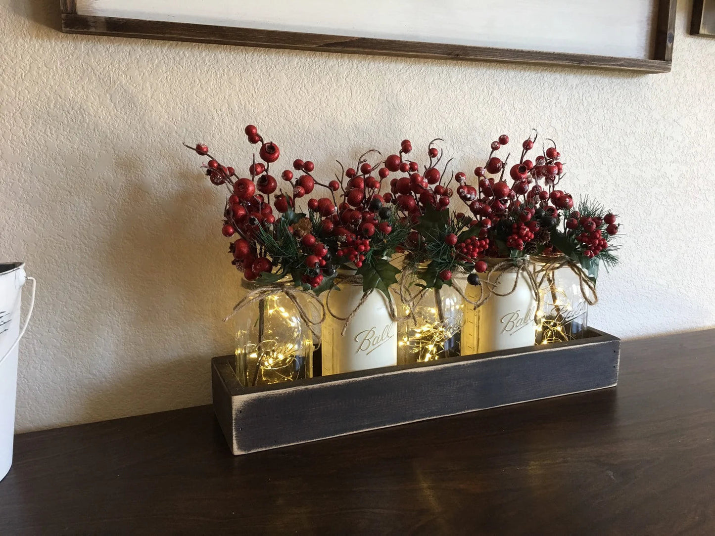 Rustic Christmas Dining Room Table Centerpiece