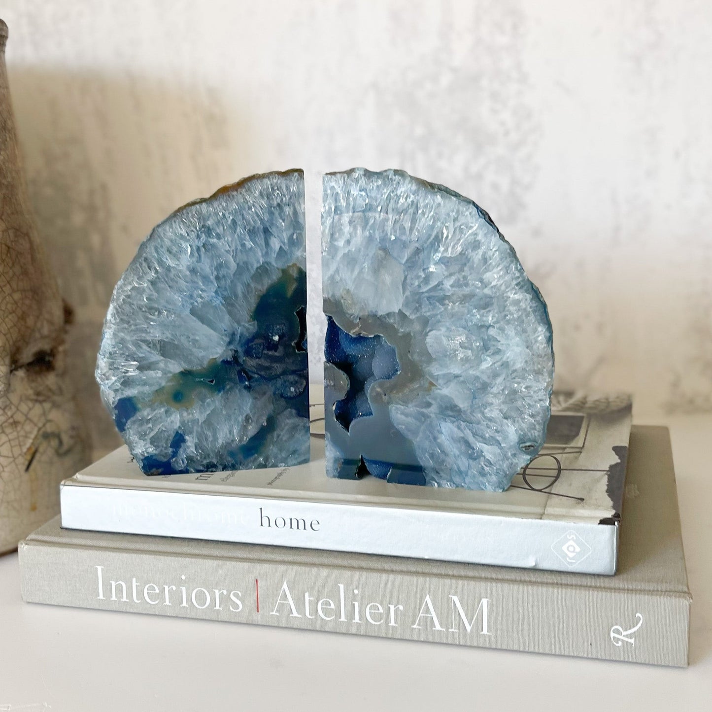 Blue Agate Druzy Bookends