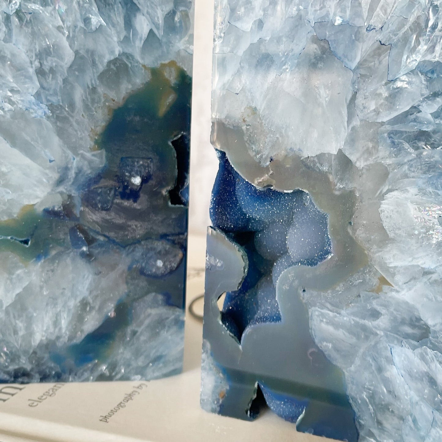 Blue Agate Druzy Bookends