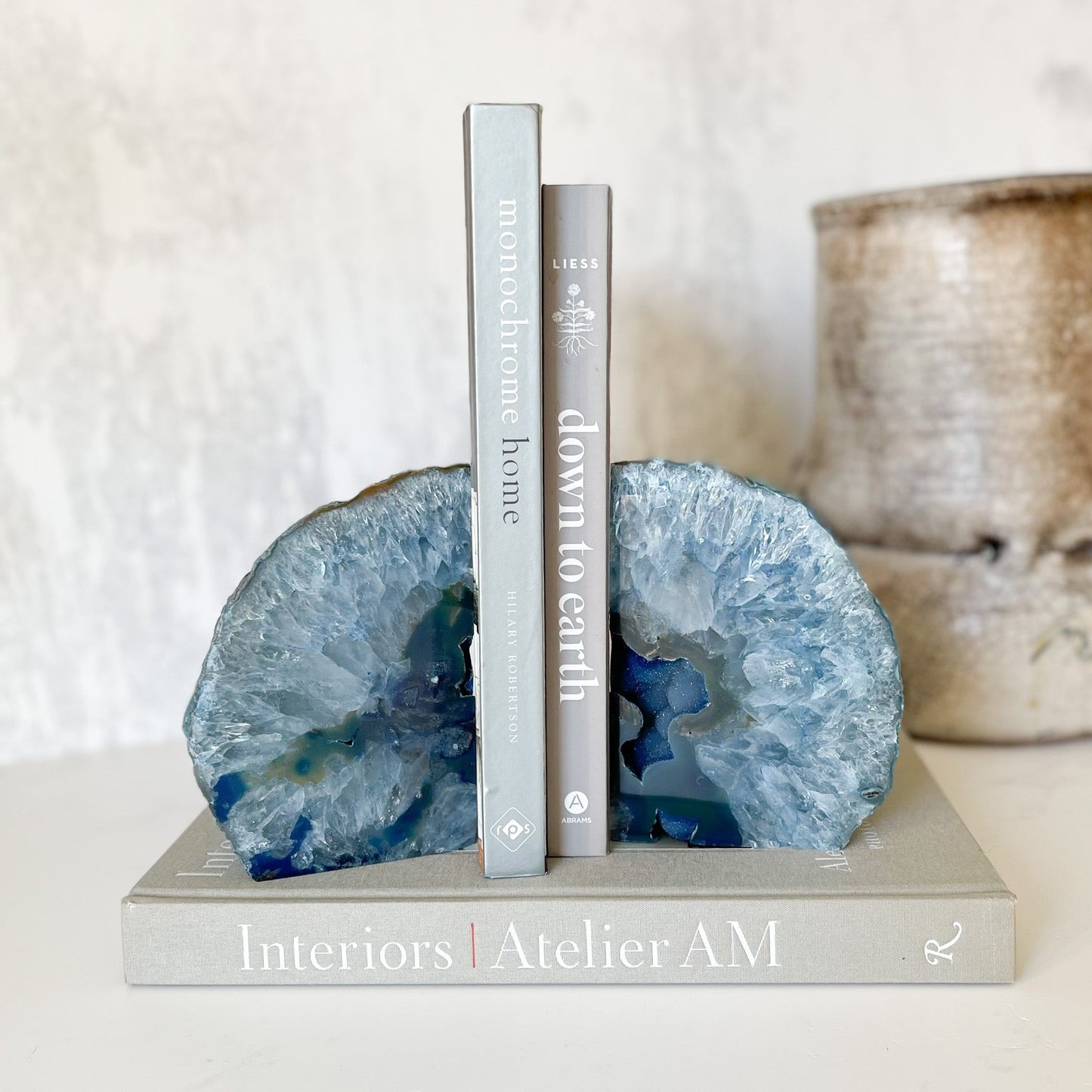 Blue Agate Druzy Bookends