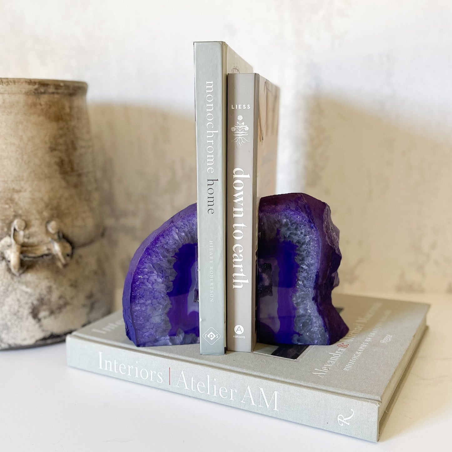 Purple Agate Druzy Bookends