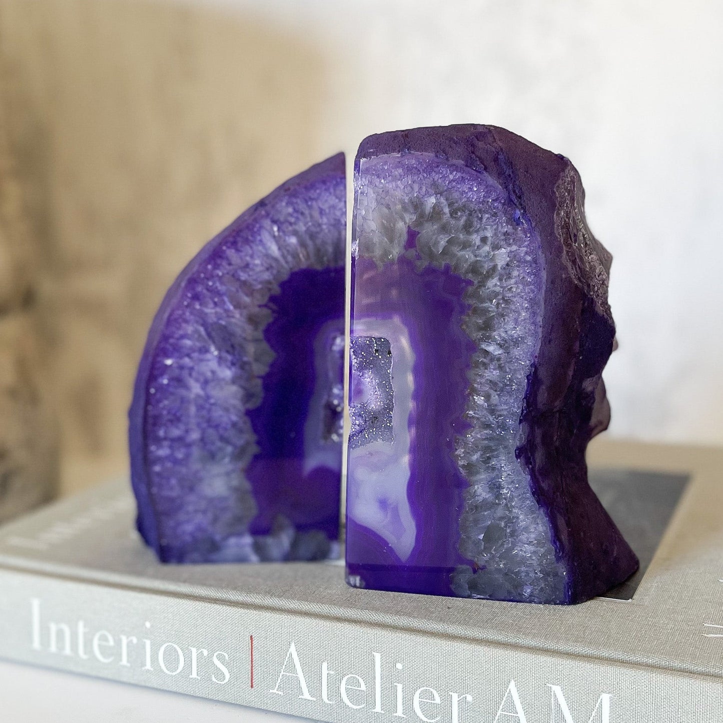 Purple Agate Druzy Bookends