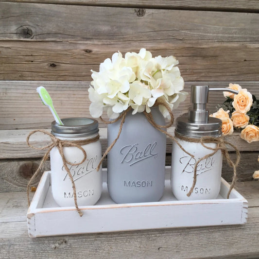 Mason Jar Bath Set with Tray