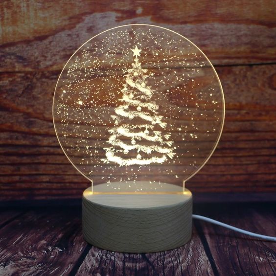 Snow Tree (Circular) 3D Acrylic USB Led Night Light