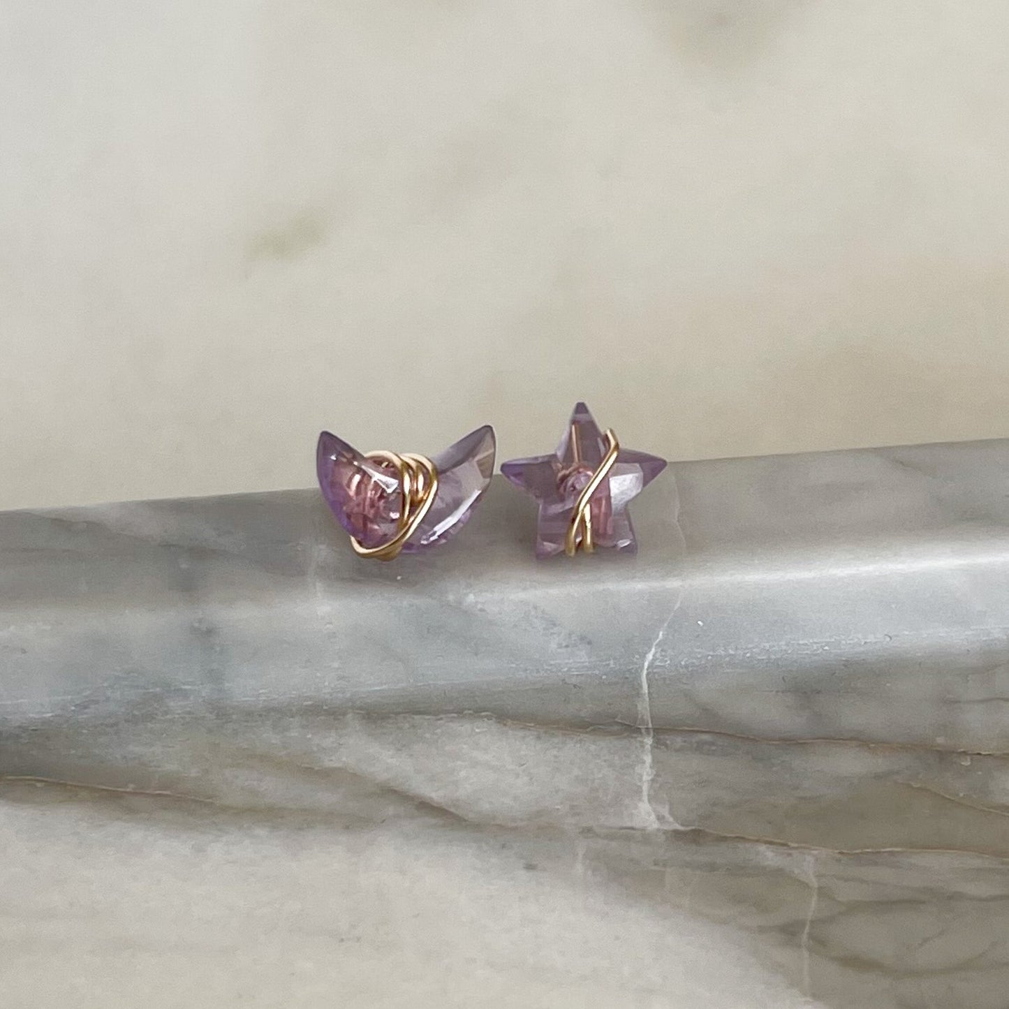 Amethyst Moonbeam and Stardust Gold Stud Earrings