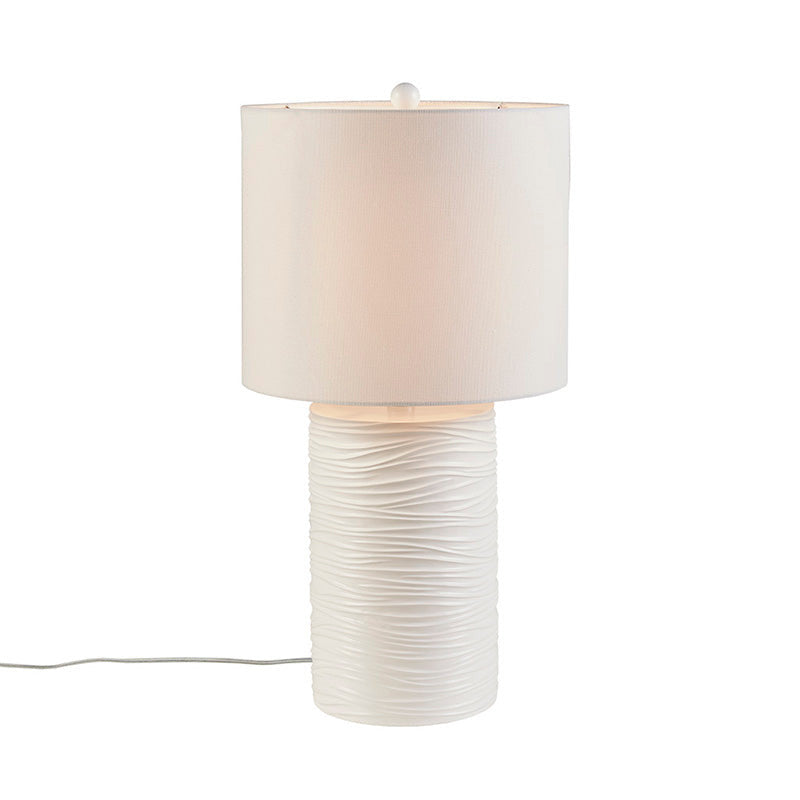 White Textured Resin Table Lamp with Round Drum Shade