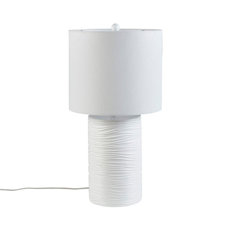 White Textured Resin Table Lamp with Round Drum Shade