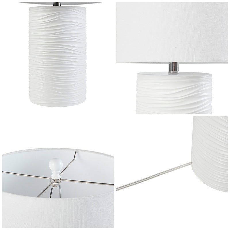 White Textured Resin Table Lamp with Round Drum Shade