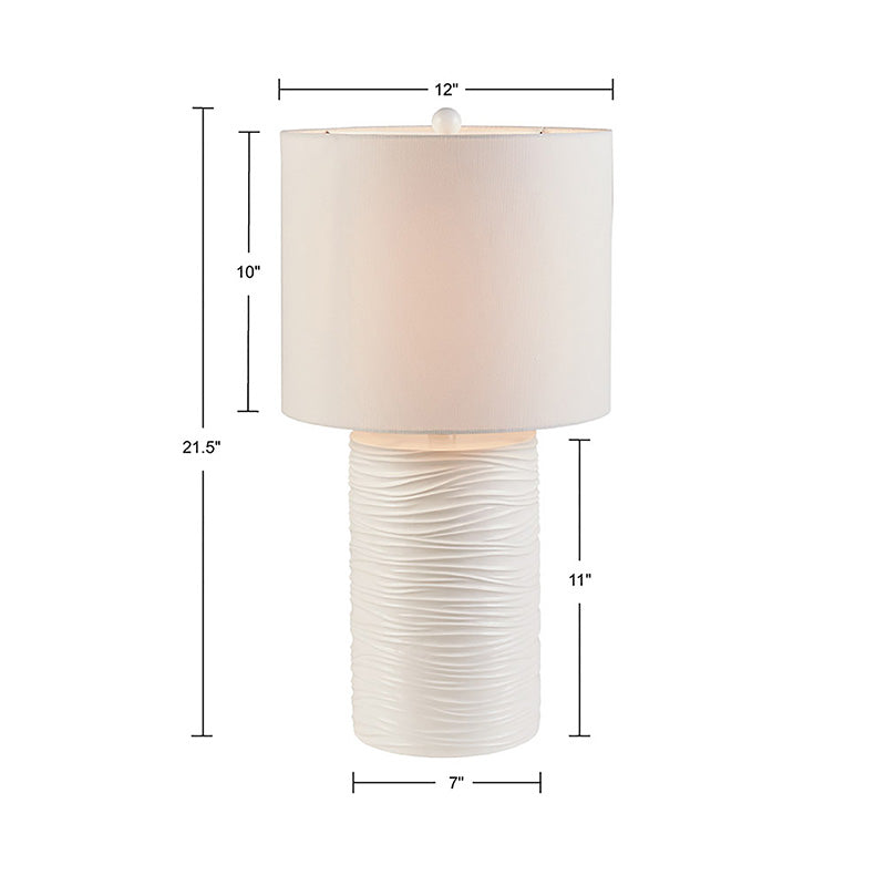 White Textured Resin Table Lamp with Round Drum Shade