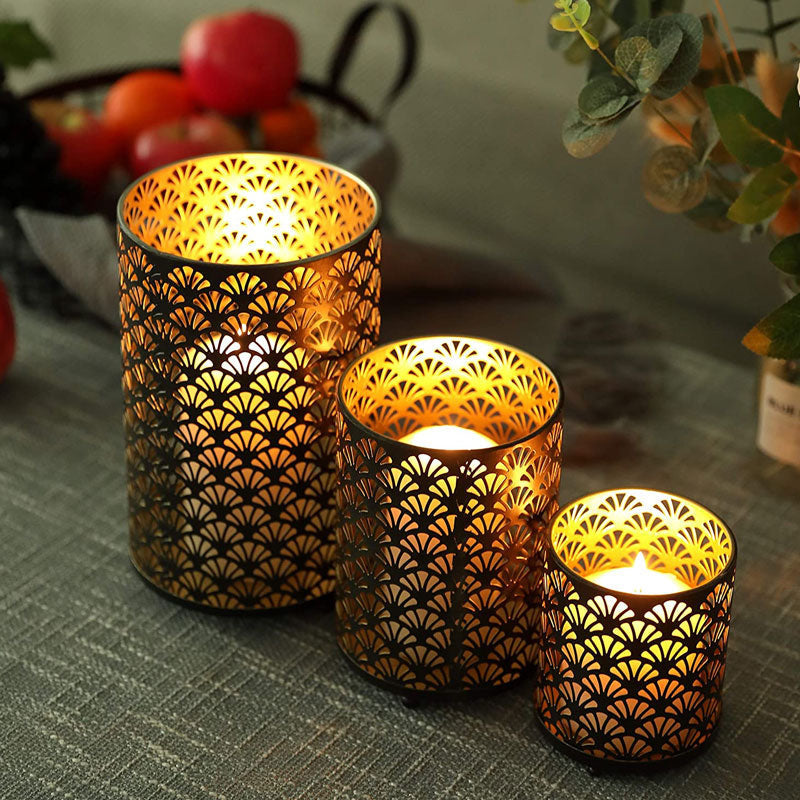 3Pcs Vintage Fan Pattern Metal Candle Holder