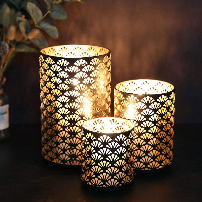 3Pcs Vintage Fan Pattern Metal Candle Holder