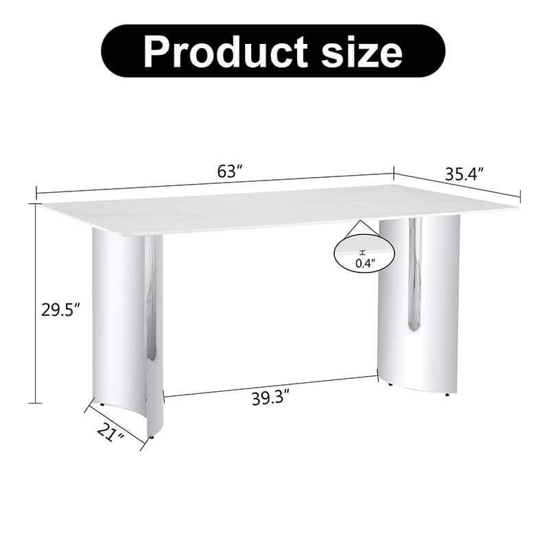 White Faux Marble Glass Dining Table with Stainless Steel Legs