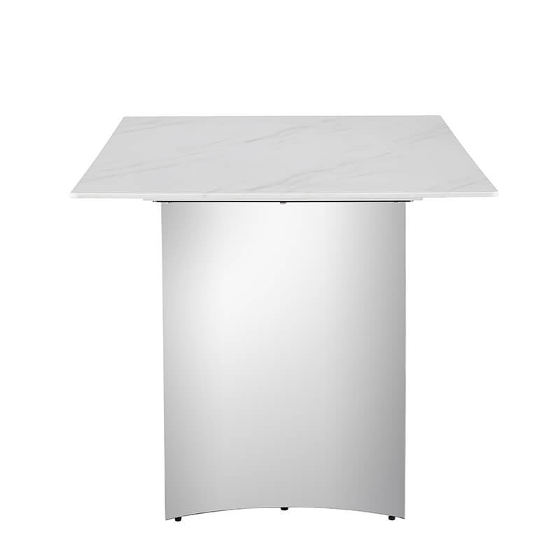 White Faux Marble Glass Dining Table with Stainless Steel Legs