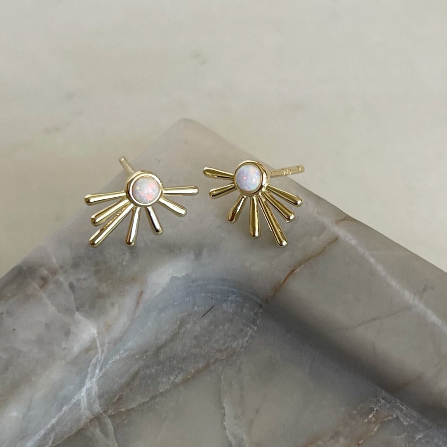 White Opal Sun Ray Earrings