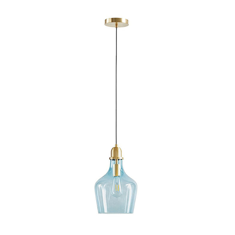 Auburn Bell-Shaped Glass Pendant Light in Gold & Blue Finish