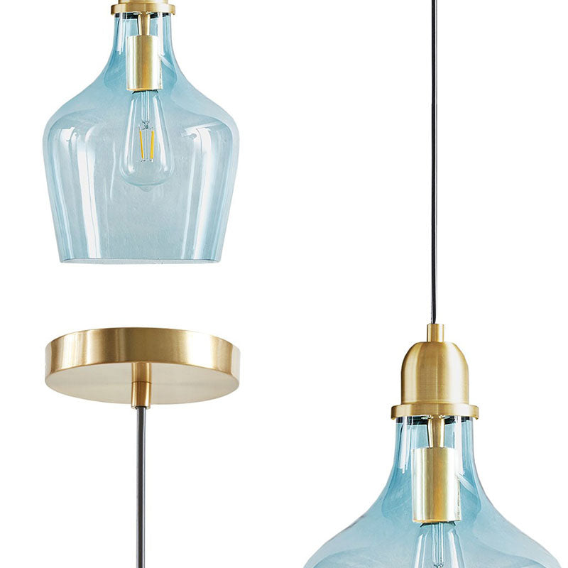 Auburn Bell-Shaped Glass Pendant Light in Gold & Blue Finish