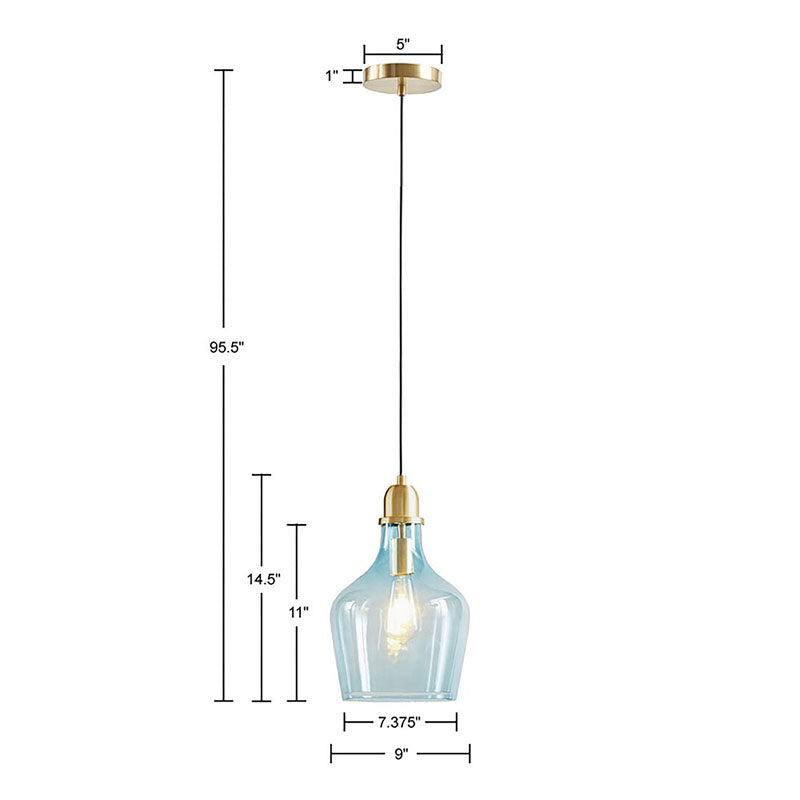 Auburn Bell-Shaped Glass Pendant Light in Gold & Blue Finish