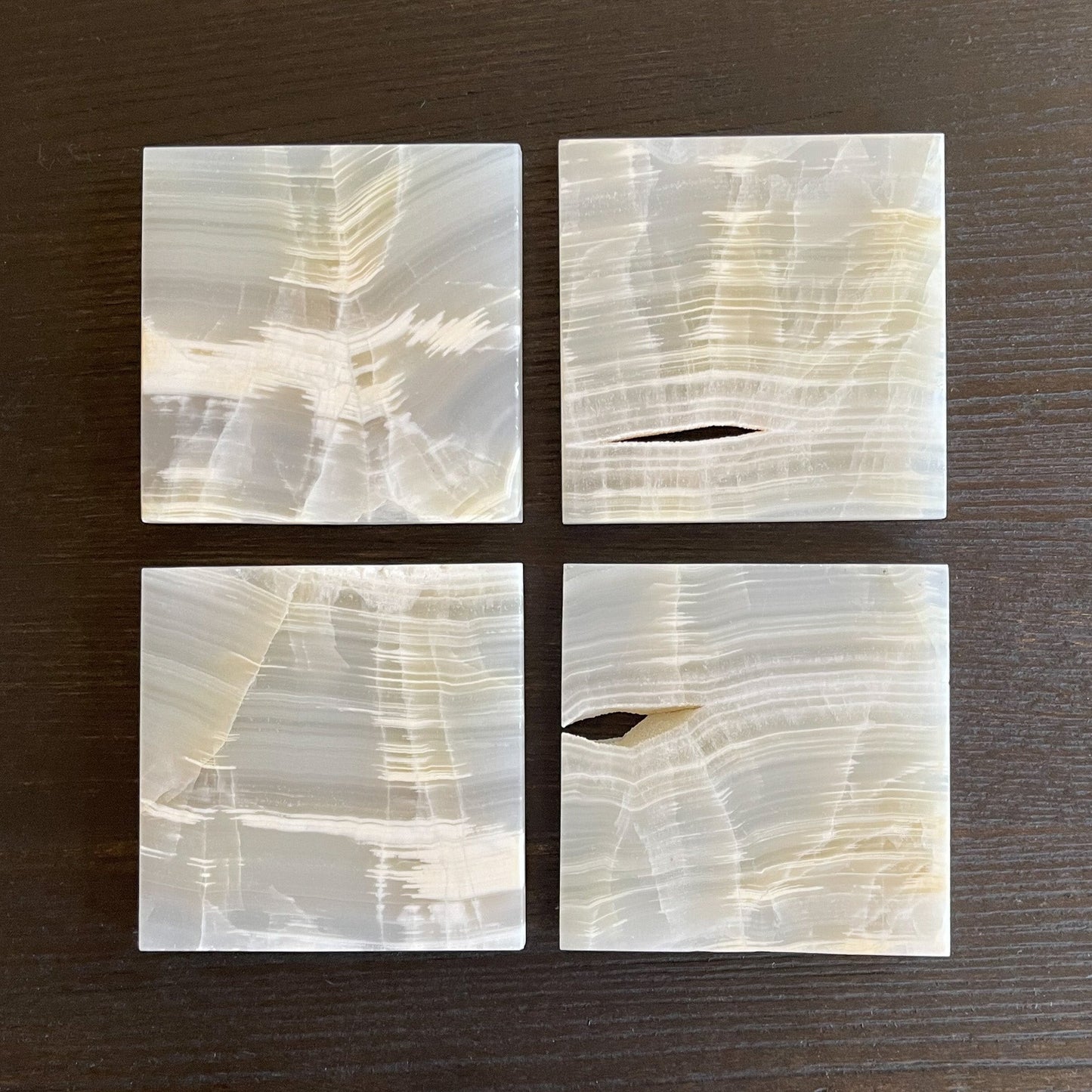 white banded onyx coaster set