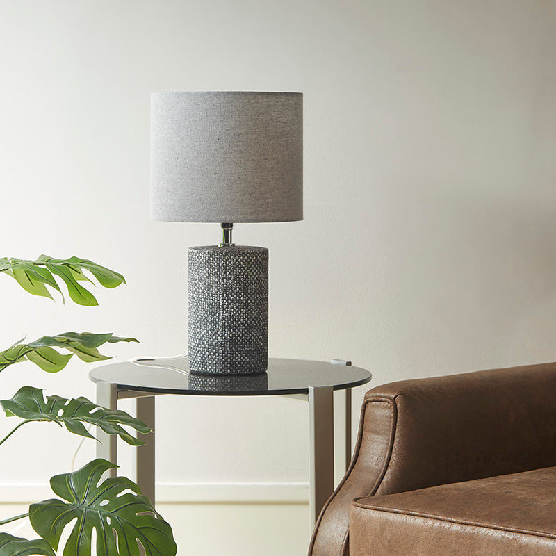 Modern Gray Embossed Ceramic Table Lamp