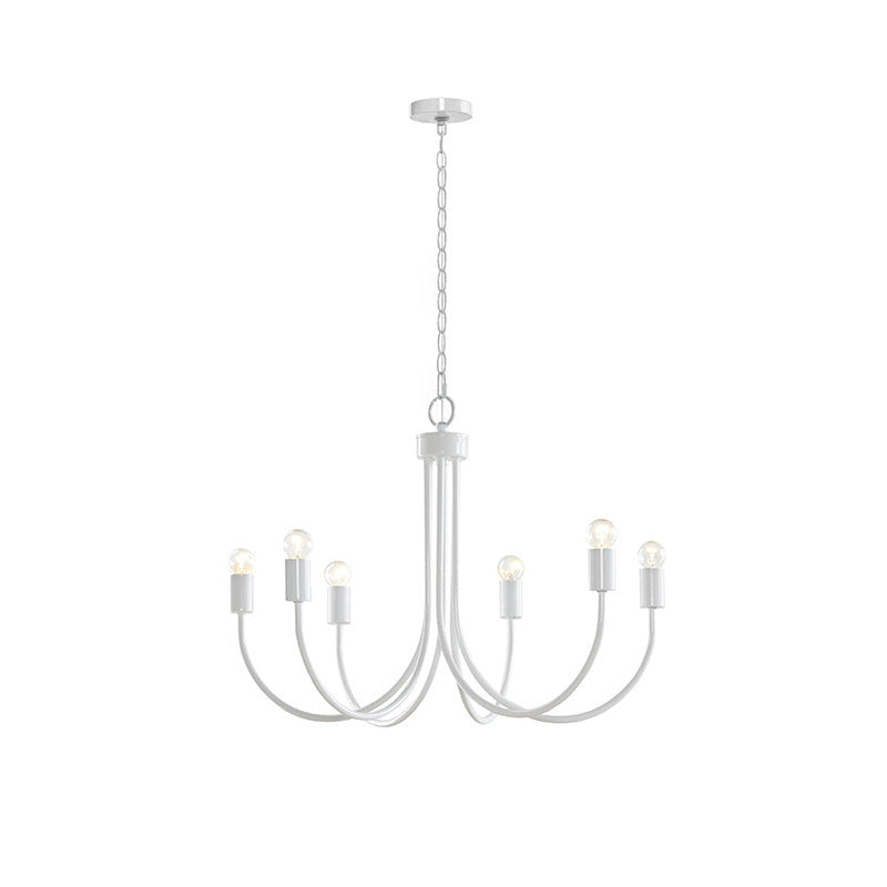 White Farmhouse 6-Light Chandelier with Adjustable Chain