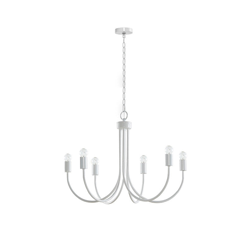 White Farmhouse 6-Light Chandelier with Adjustable Chain