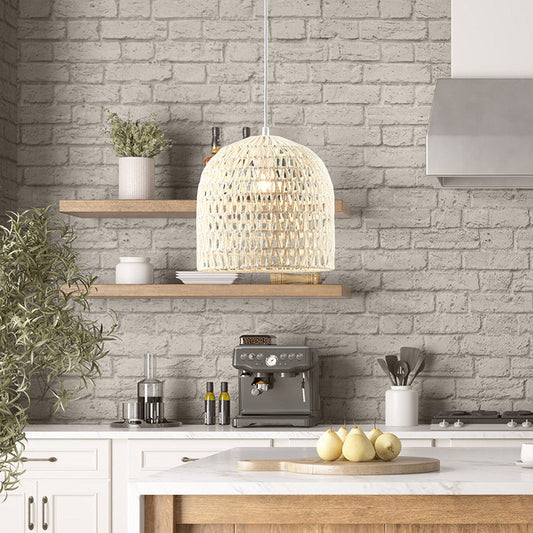 Farmhouse Bell Shaped Woven Bamboo Pendant Lamp