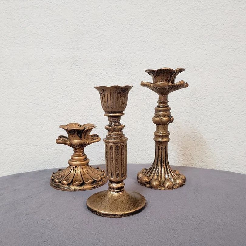 French Antique Resin Rustic Gold Candle Holder