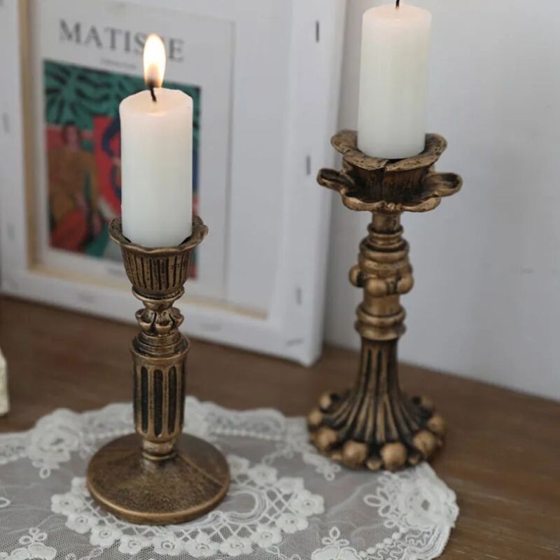 French Antique Resin Rustic Gold Candle Holder