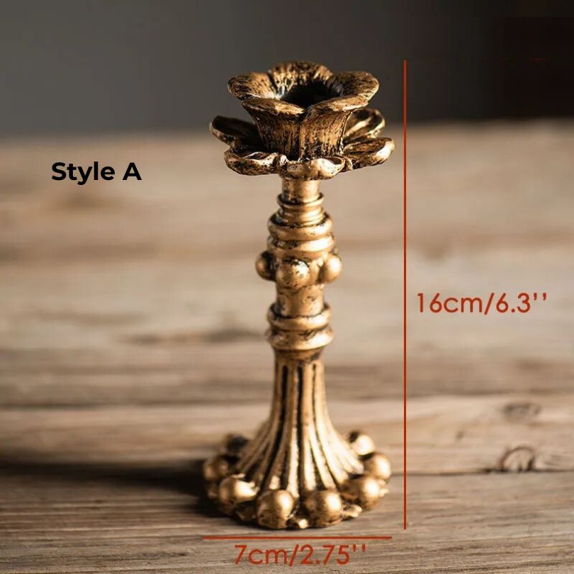 French Antique Resin Rustic Gold Candle Holder