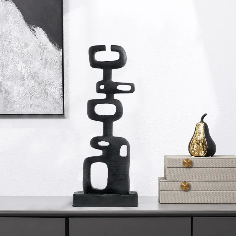 Modern Abstract Resin Sculpture Figurine Desk Decor Art in Black