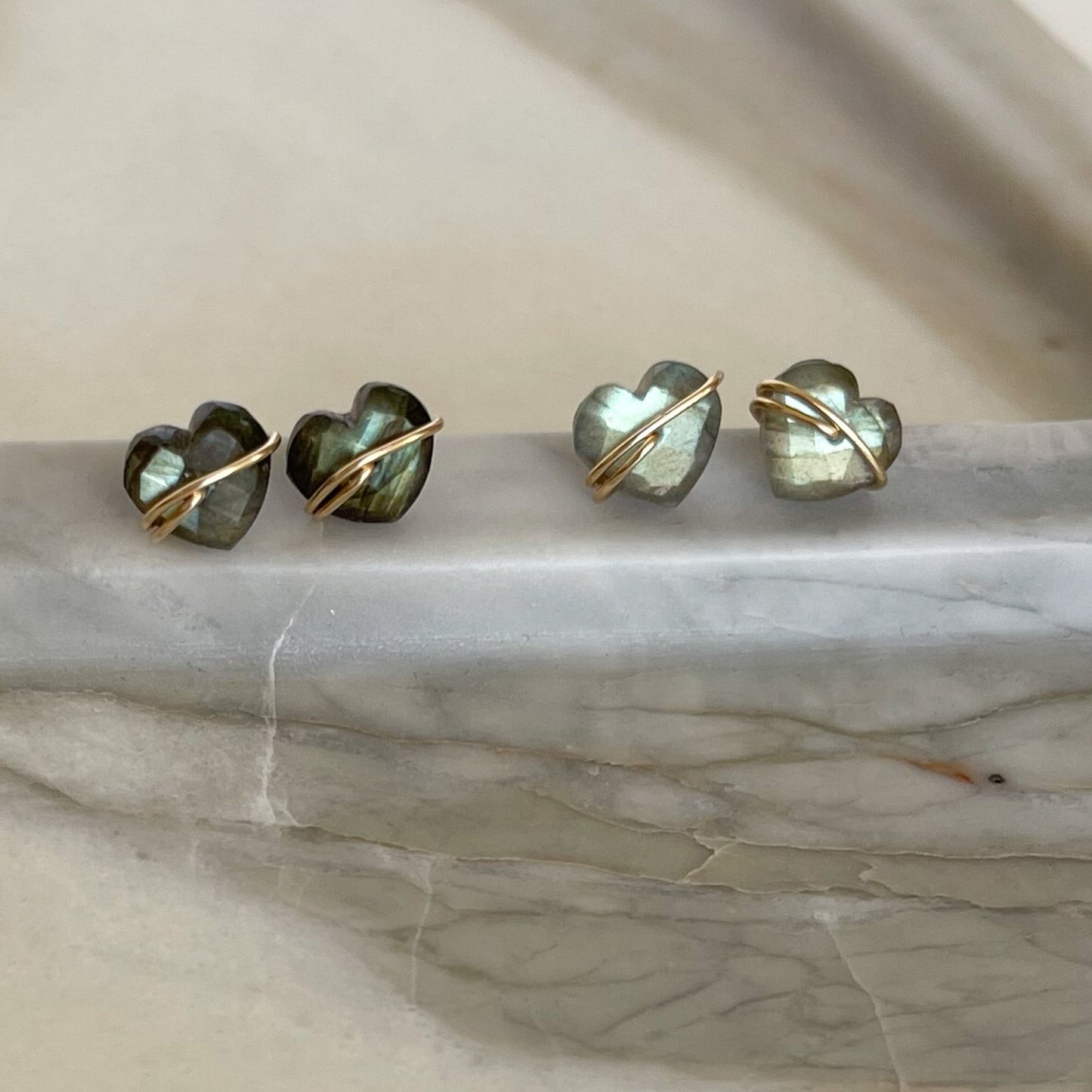 Labradorite Heart Stud Earring