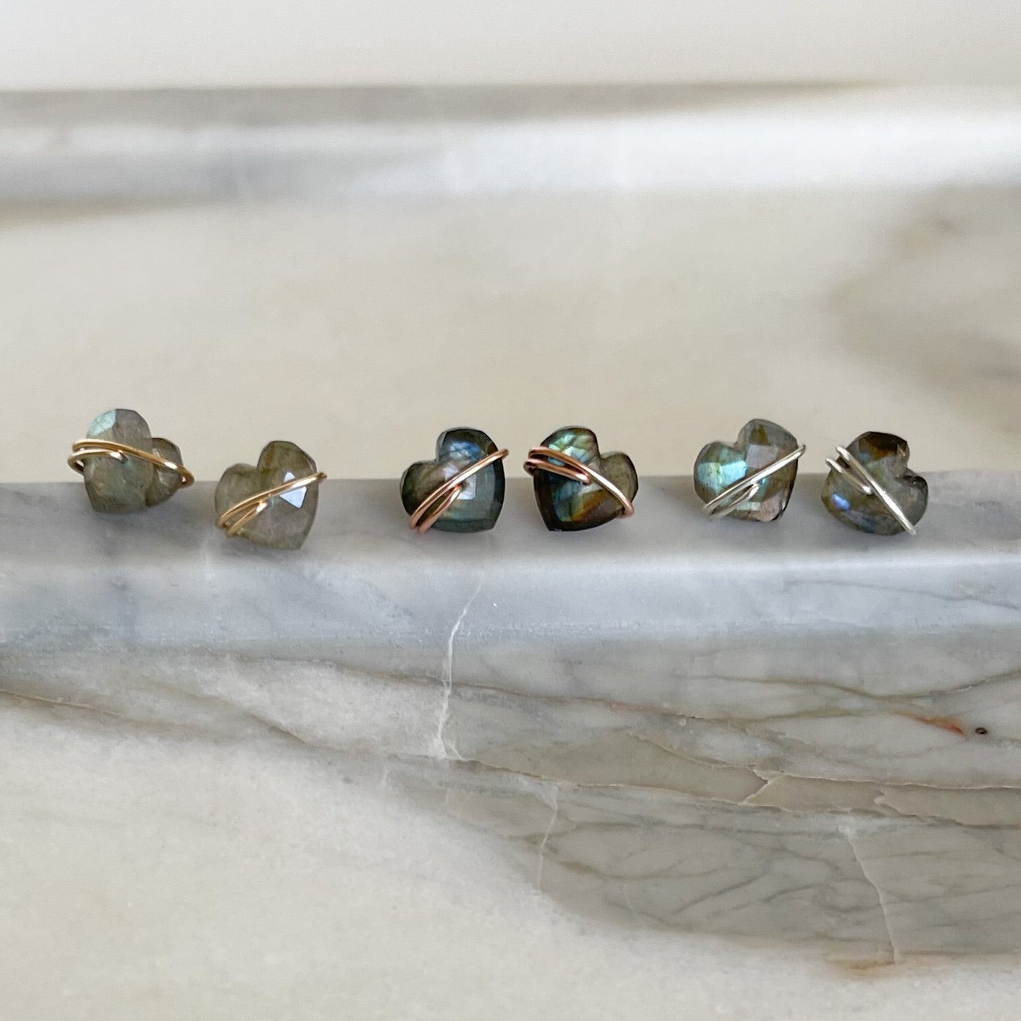 Labradorite Heart Stud Earring