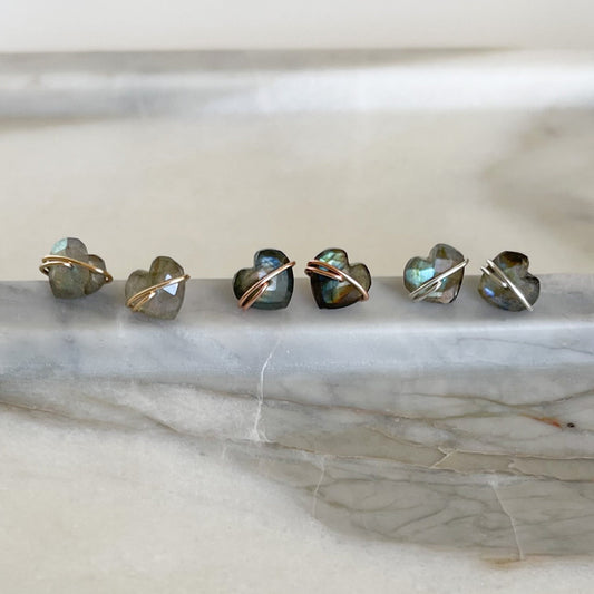 Labradorite Heart Stud Earring