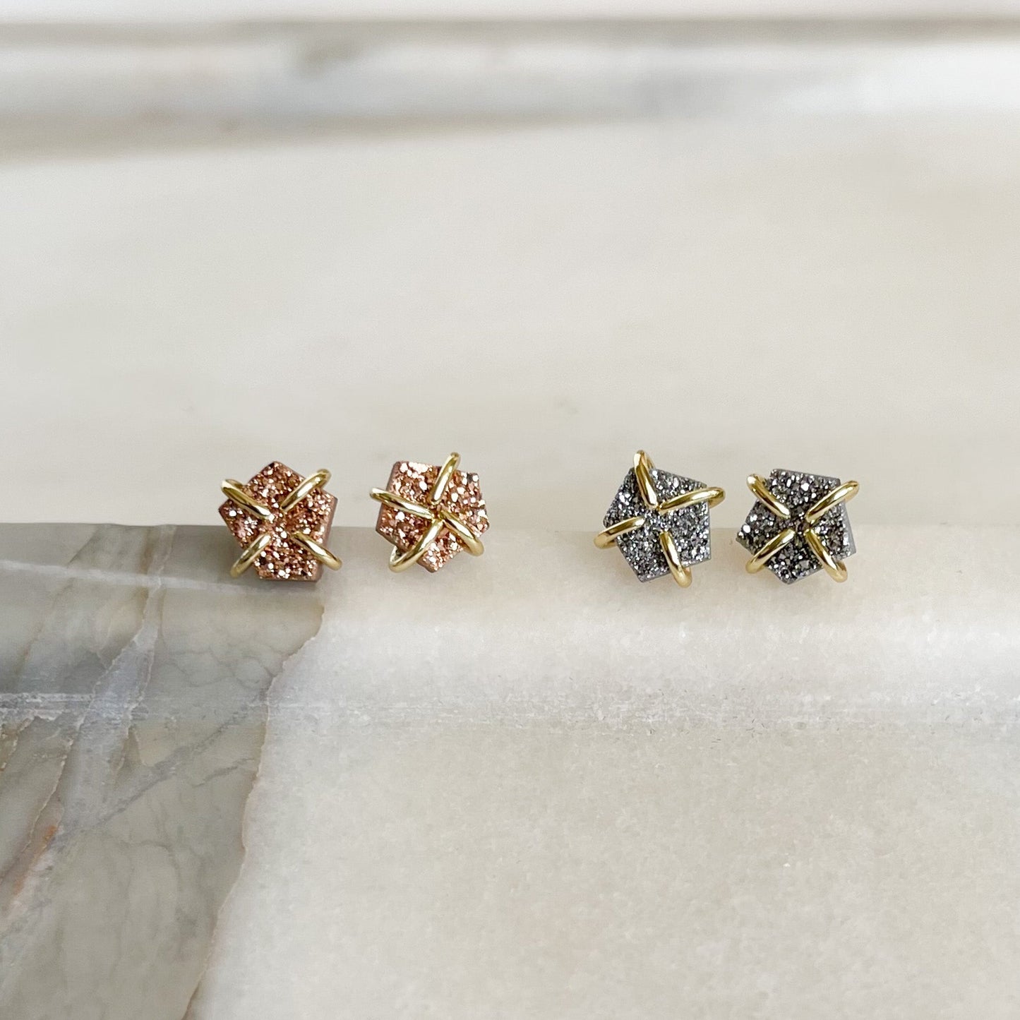 Druzy Prong Stud Earrings