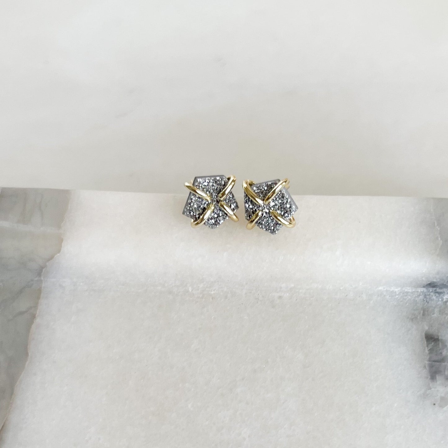 silver crystal earrings, silver druzy stud earrings