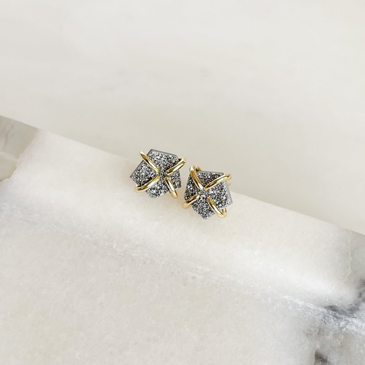 Druzy Prong Stud Earrings